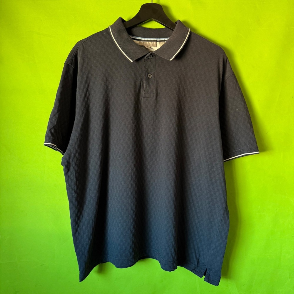 Ted Baker Mens XL Navy Blue Textured Jacquard Tipped Short Sleeve Polo Shirt